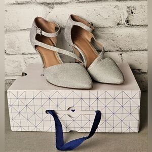 Call It Spring Emelya Silver Sparkly Ankle Strap Heels Size 10